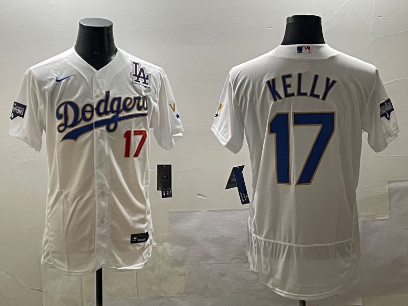 Men Los Angeles Dodgers #17 Kelly White Gold Elite 2025 Nike MLB Jersey style 5